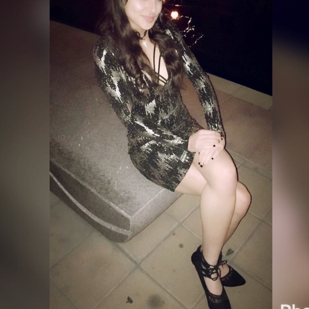 Formal black and gold mini dress